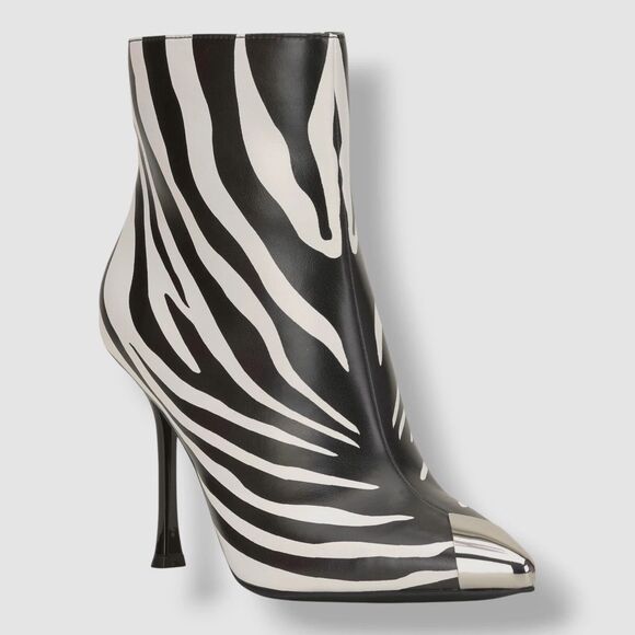I.N.C. Zebra Print Bootie – Chrome Pointed Toe, Stiletto Heel, Size 9M, New - Picture 2 of 5